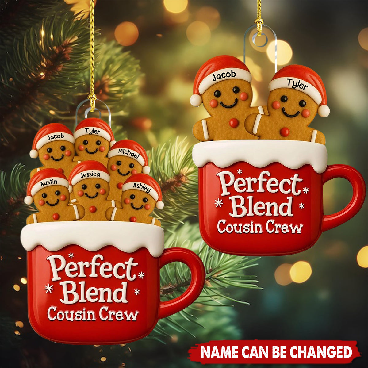 Personalized "Perfect Blend Cousin Crew" Gingerbread Mug Ornament With Names,Hanging Cousins Warmth On Christmas Tree