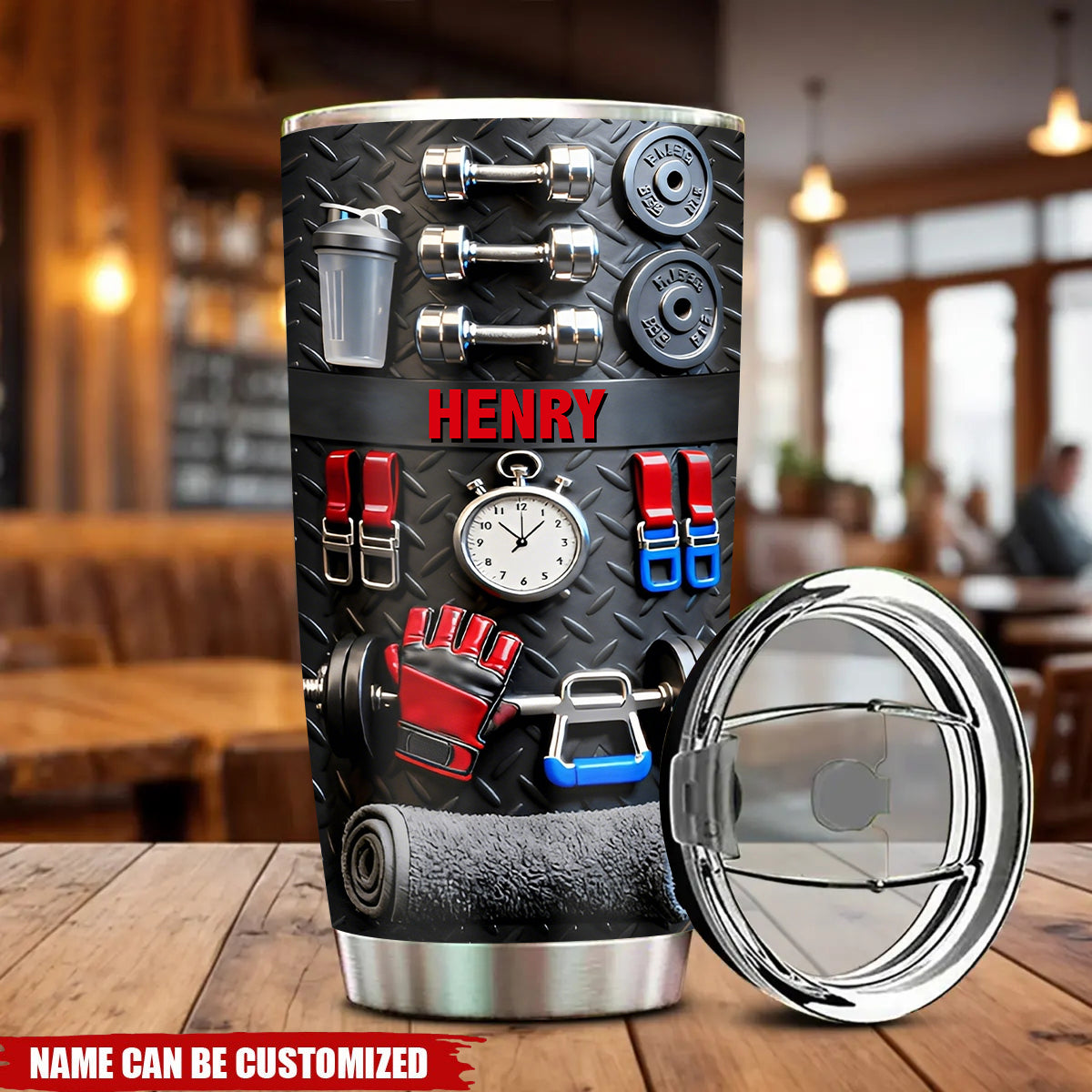 Personalized 3D Effect Gym Gear Fitness Tumbler With Name | No Pain No Gain | Unique Birthday Gift For Bodybuilders & Gym Rats