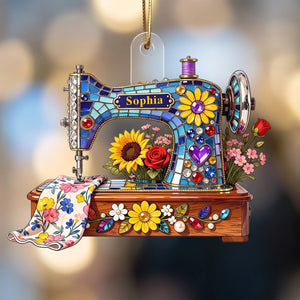 Custom Name 3D Effect Sewing Machine Ornament | Personalized Flower Gift For Tailor Decor Pendant
