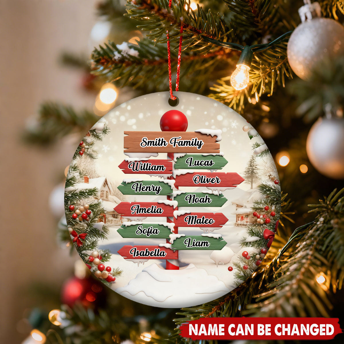 Personalized North Pole Signpost Family Christmas Ceramic Ornament With 1-12 Member Names | Unique Gift For Big Family