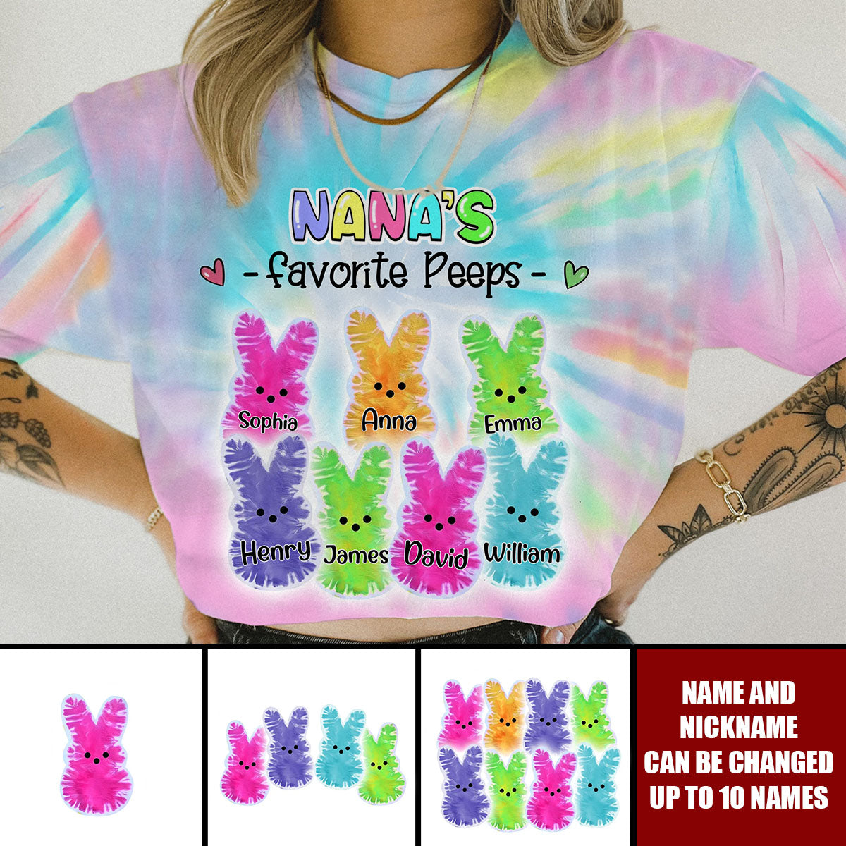 Personalized Grandma's Favorite Easter Tie Dye Style All-over Print T-shirt,Easter Gift