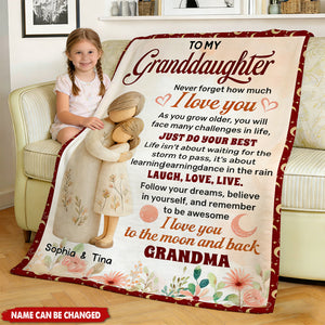 Personalized Grandma & Granddaughter Fleece Blanket With Name & Heartfelt Letter - Birthday Graduation Gift For Her From Grandparents