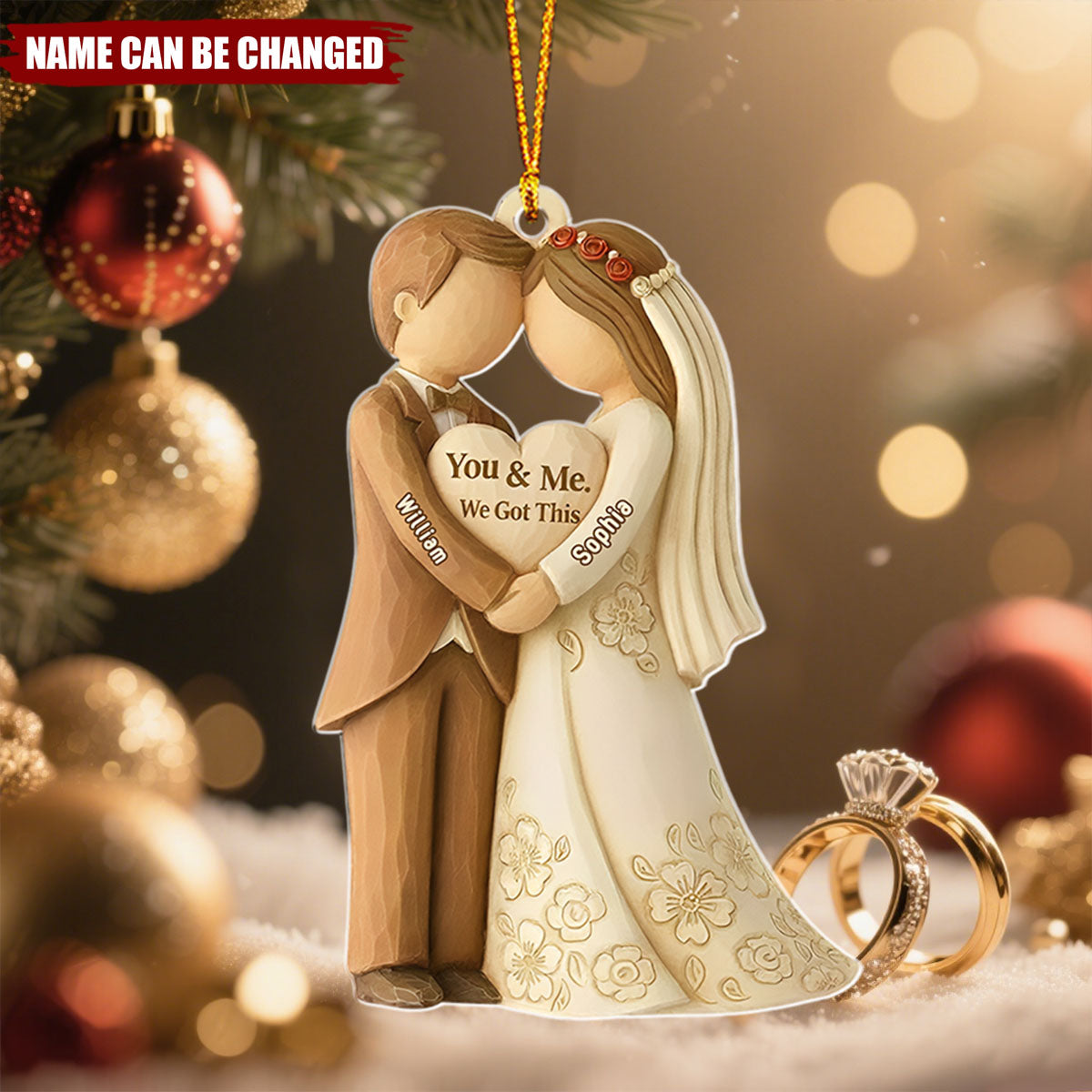 Personalized  Wedding Couple Acrylic Ornament With Names & "We Got This" Quote | First Christmas Anniversary Married Gift Newlyweds