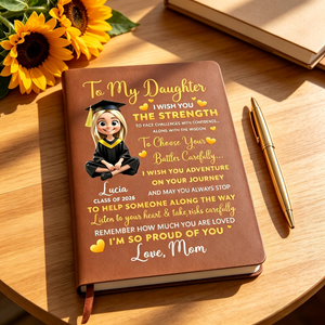 Personalized To My Daughter Leather Journal With Name & Grad Character | Gift For Daughters & Graduates