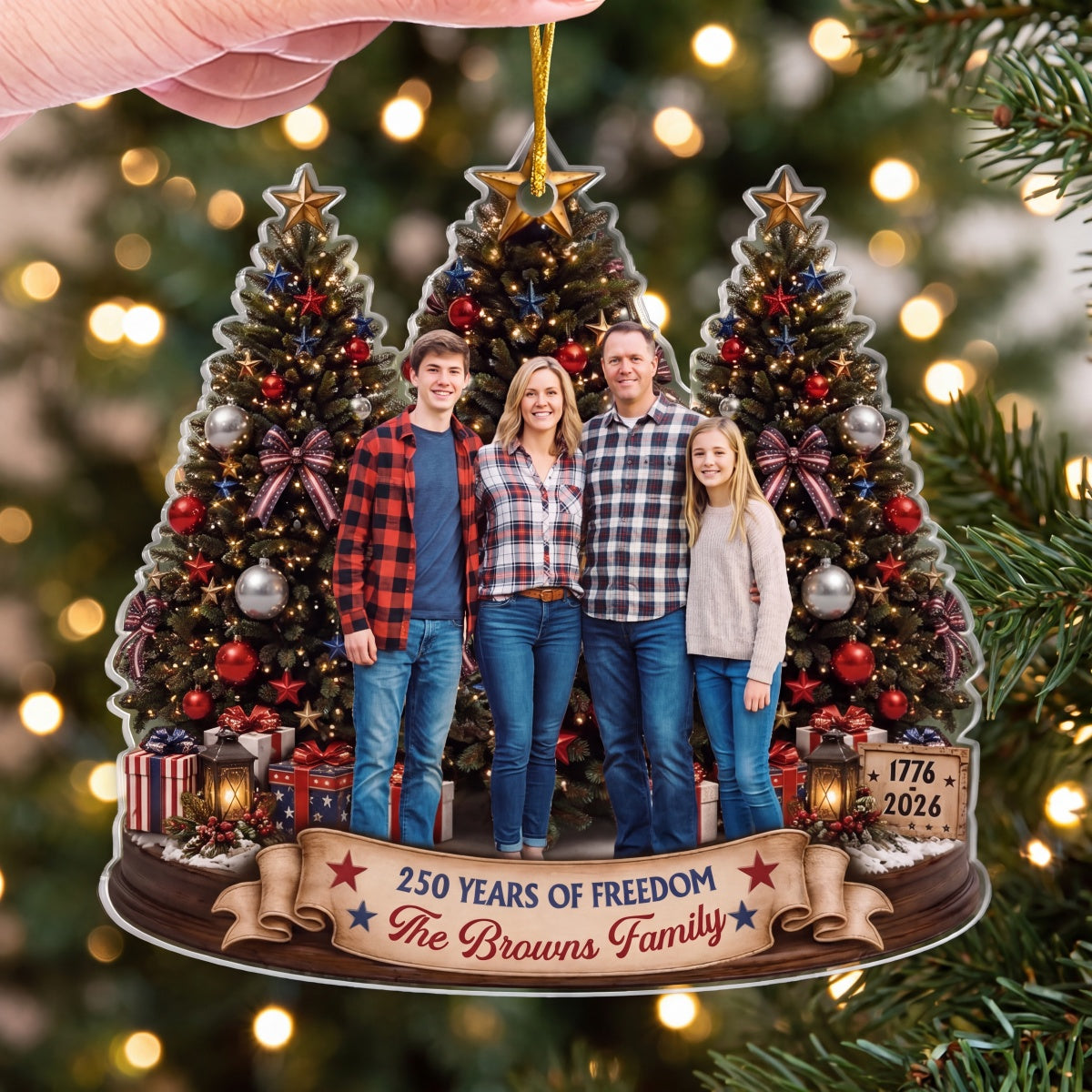 Personalized Photo Acrylic Ornament With America 250th Anniversary - Christmas Gift For Family