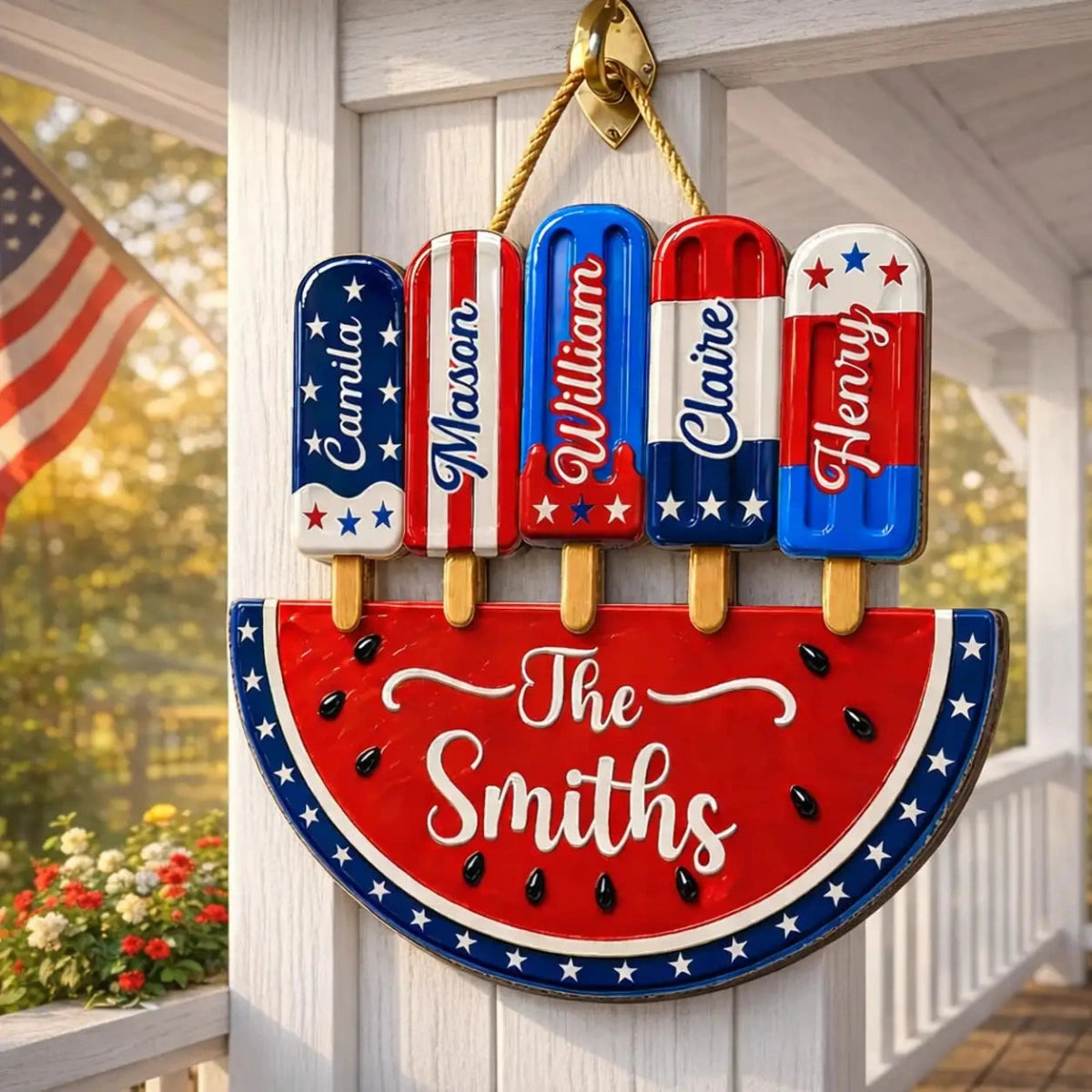 Personalized Patriotic Watermelon Wooden Sign With 1-6 Names -  4th Of July Family Summer Decor