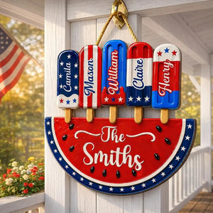 Personalized Patriotic Watermelon Wooden Sign With 1-6 Names -  4th Of July Family Summer Decor