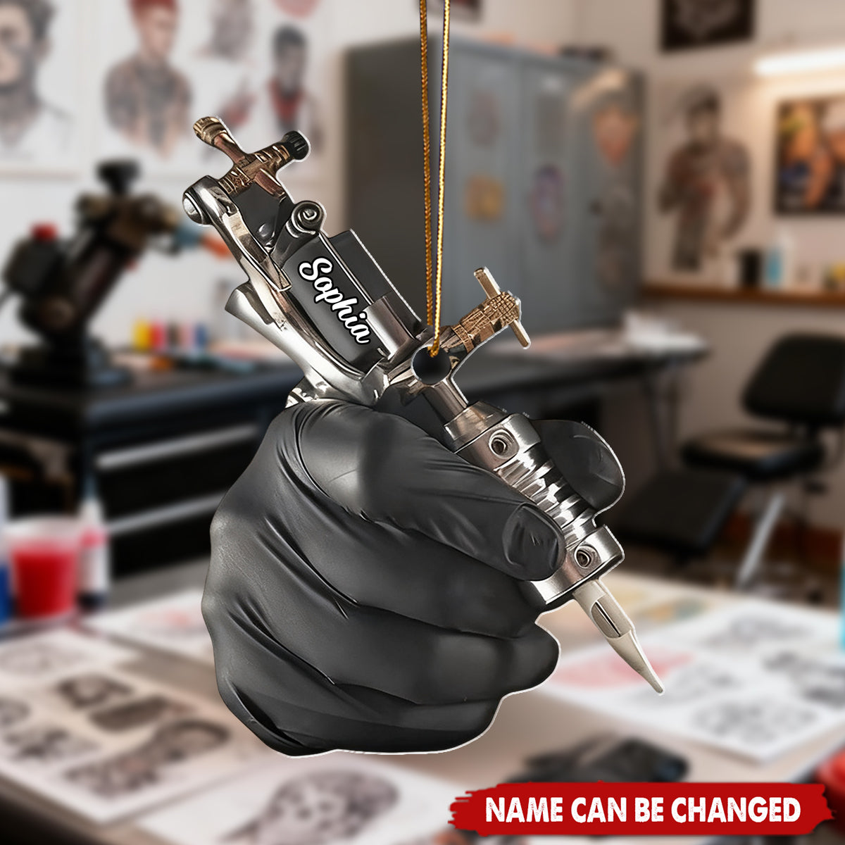 Personalized Tattoo Gun 2D Flat Acrylic Ornament With Name - Christmas Decor Birthday Gift For Tattoo Artist