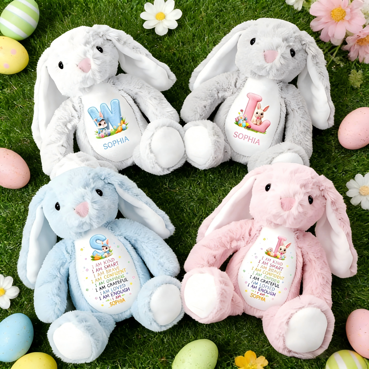 Personalized Easter Soft Toy Bunny With Initial Letter Pattern & Name & Style | 2026 Spring Easter Gift For Kids