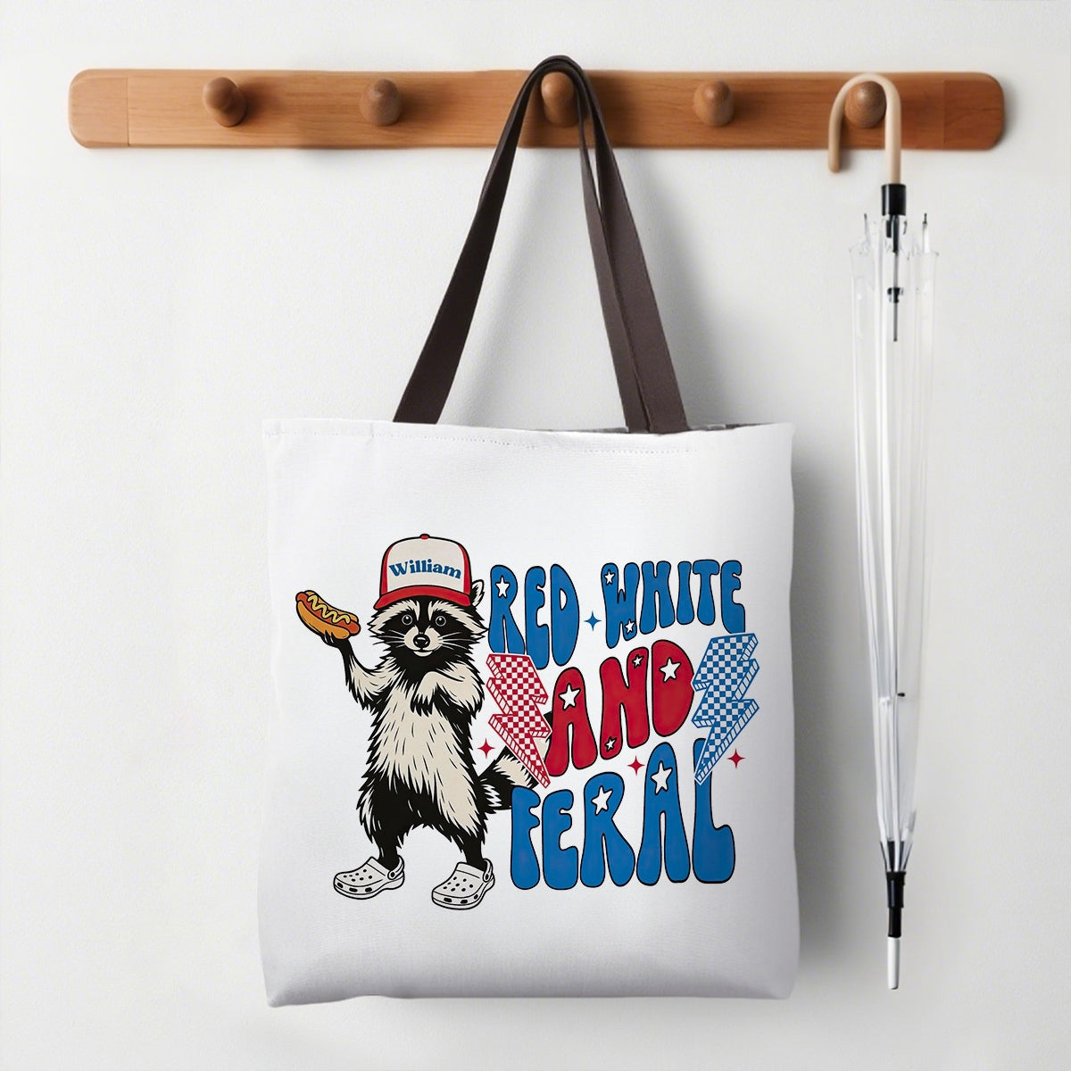 Personalized Tote Bag 4th Of July Funny Feral USA Hotdog Raccoon Independence Day
