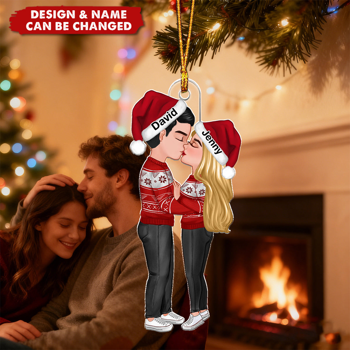 Personalized Kissing Couple Christmas Ornament With Names & Icons | Our First Christmas Together Keepsake | Best Gift For Newlywed & Engaged Couple