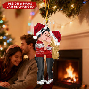Personalized Kissing Couple Christmas Ornament With Names & Icons | Our First Christmas Together Keepsake | Best Gift For Newlywed & Engaged Couple