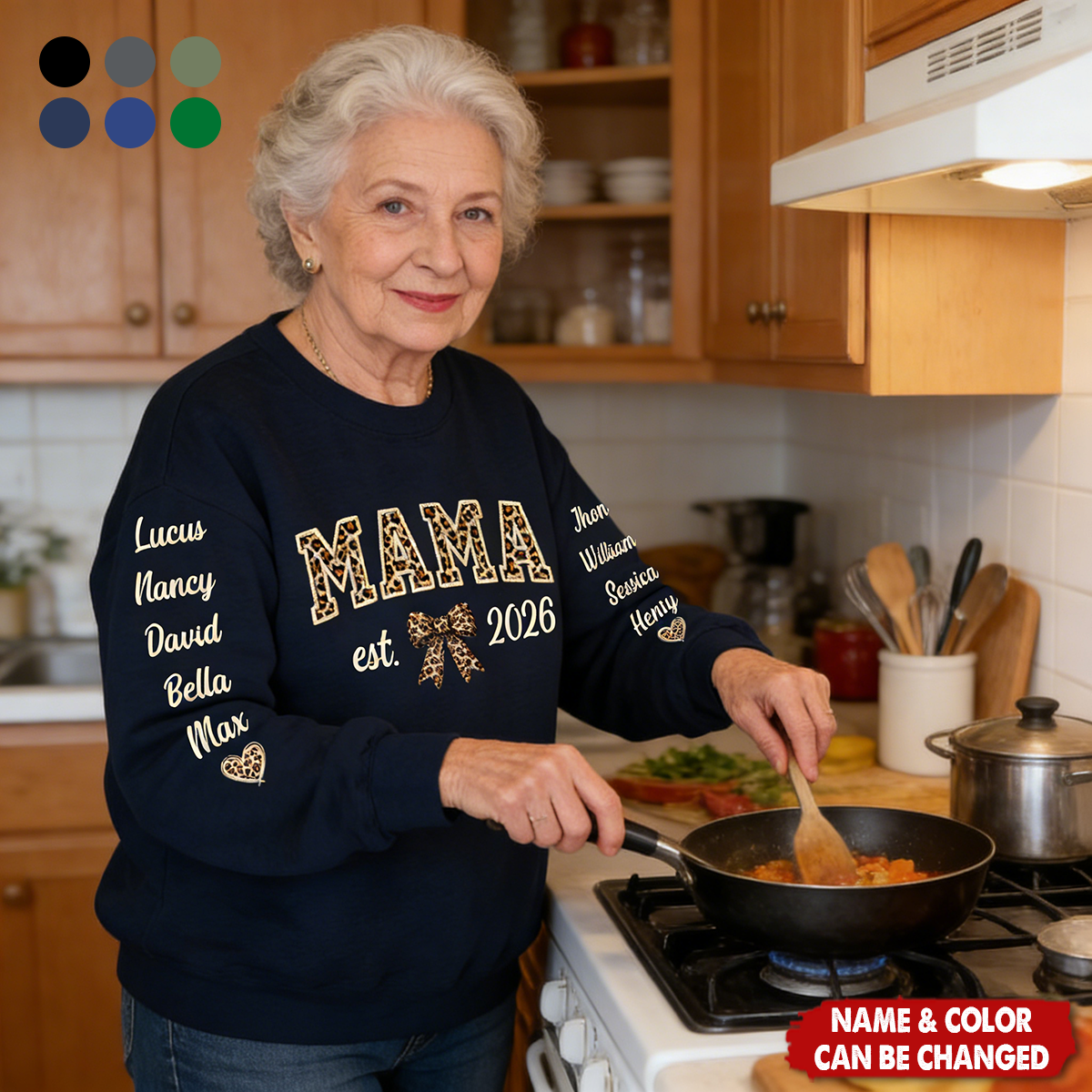 Personalized Leopard MAMA Sweatshirt With 1-10 Kids Names & Color & Year | Cozy "Heart Full of Love" Mother's Day Gift For Mom Grandma