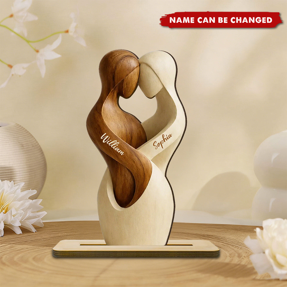 Personalized Two-Layered Hugging Couple Wooden Plaque With Names | Romantic 2026 Anniversary Valentine's Day Gift For Couples