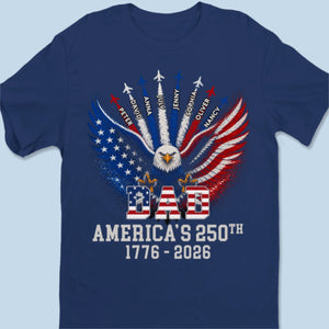 Personalized America 250th Anniversary T-shirt With 1-8 Kid's Names - Father's Day Gift For Him