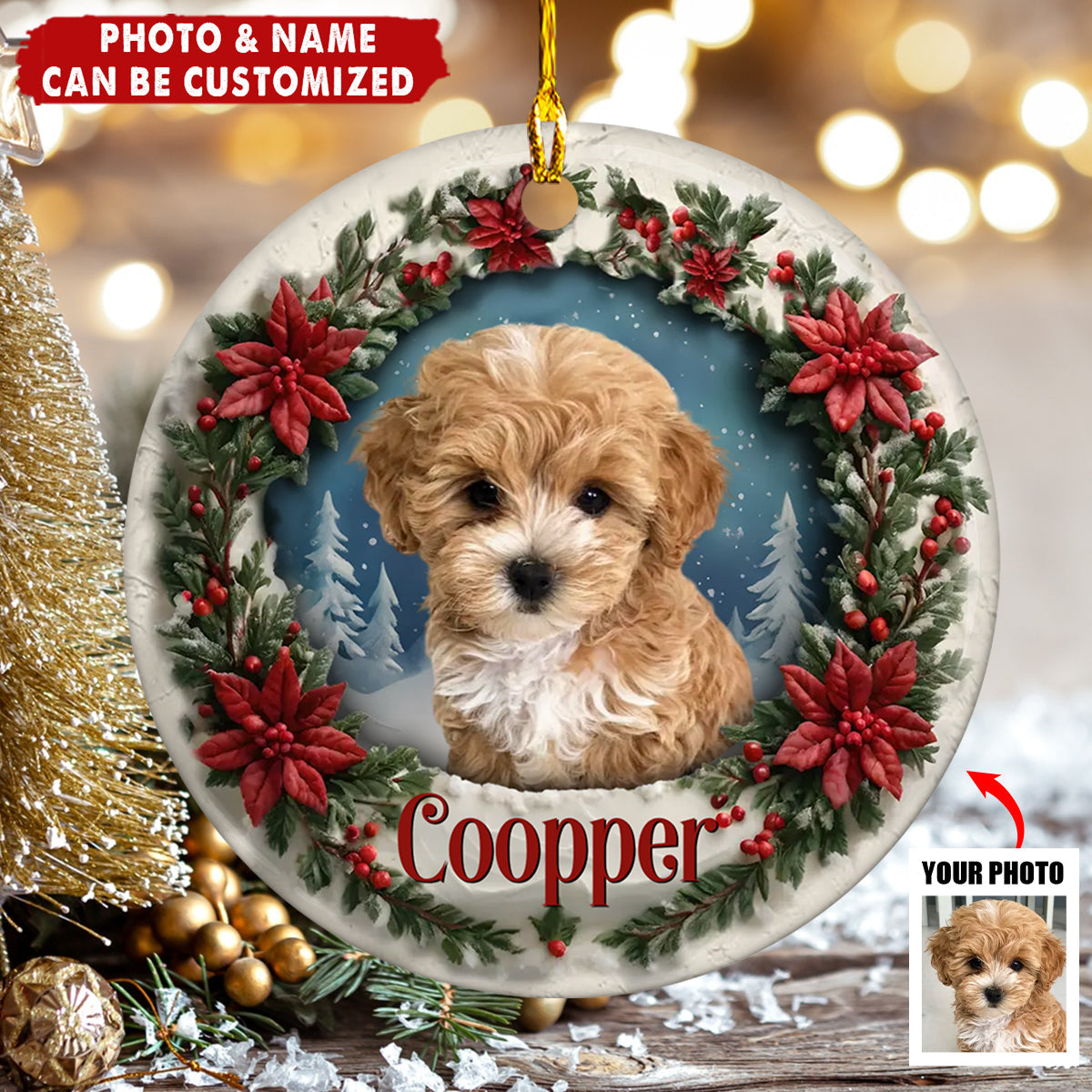 Personalized Pet Memorial Ceramic Ornament With Name & Photo,Custom Christmas Gift For Dog & Cat Lovers