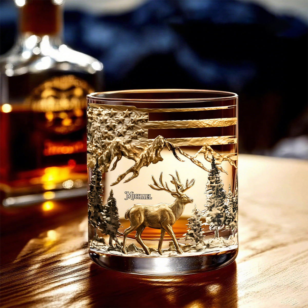 Personalized Deer & Forest Whiskey Glass With Name Unique Thoughtful Gift For Dad Husband Friend