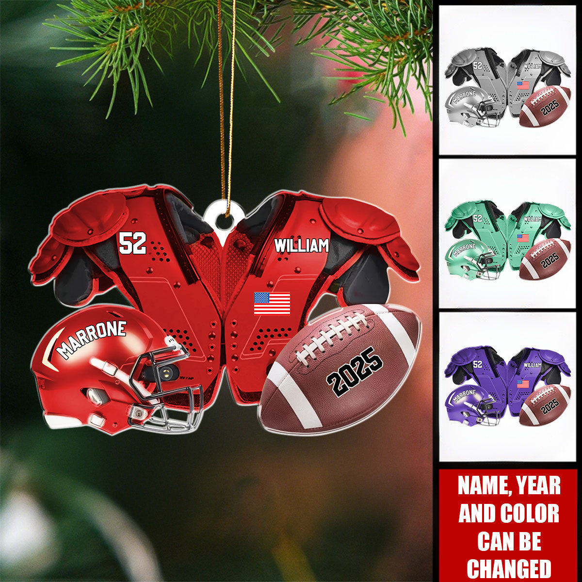 Personalized "Friday Night Lights" American Football Ornament With Name Number & Year Best Gift For Athletes & Football Lovers
