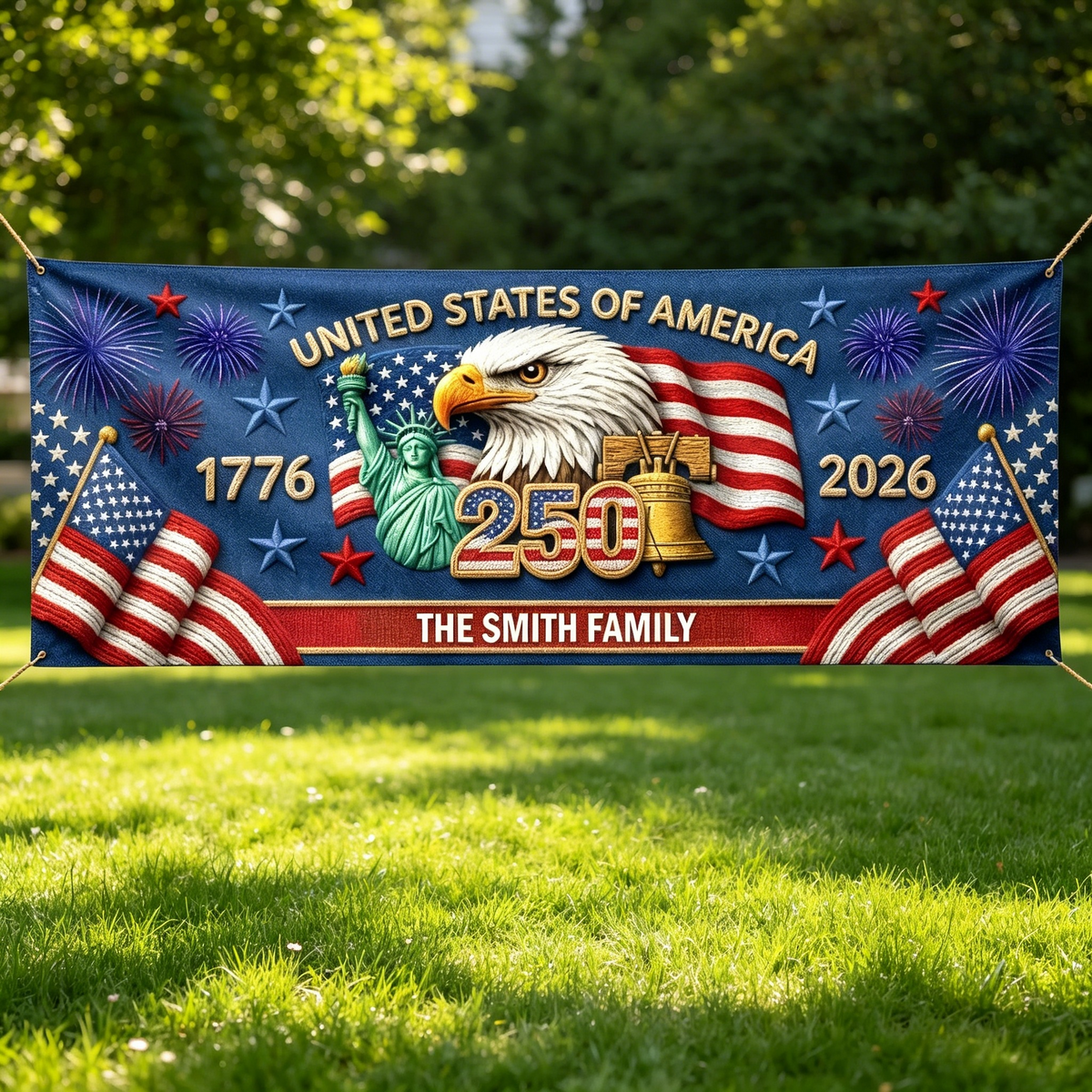 Personalized America 250th Anniversary Outdoor Banner With Family Name | Commemorative Gift
