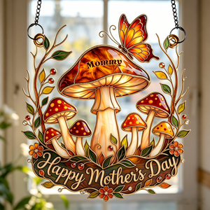 Personalized Whimsical Mushroom Mom Suncatcher With 1-6 Kid Names | Mothers Day Gift For Moms