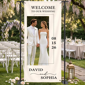 Personalized Wedding Welcome Banner | Custom Photo Date Name | Engagement Decor For Couple