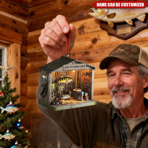 Personalized "Man Cave" Fishing Shack Acrylic Ornament With Name - Best Xmas Decor Birthday Gift For Grandpa & Fishermen