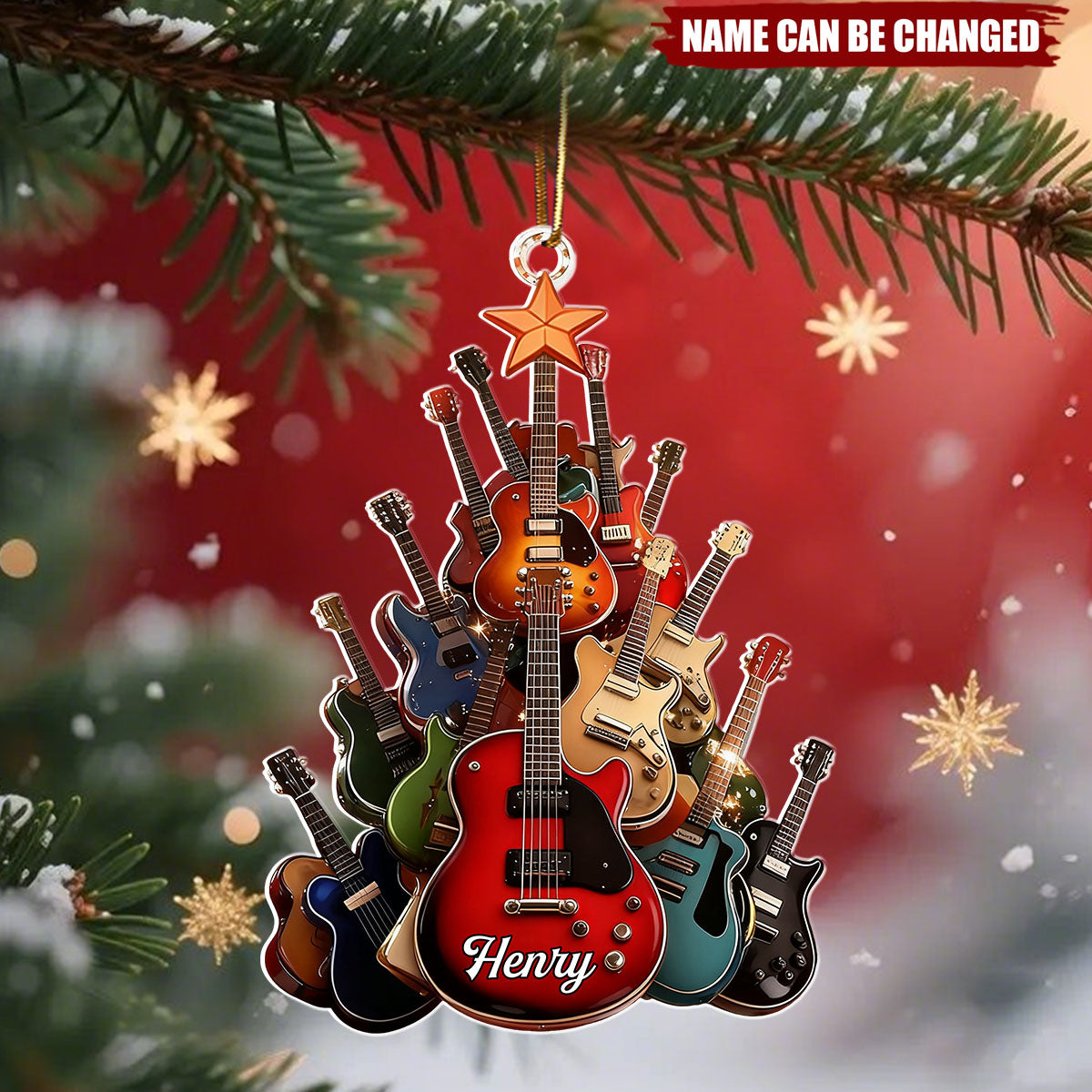 Personalized "Guitar Tree" Acrylic Ornament With Name - Unique Xmas Gift Birthday For Rock Musician & Guitar Player