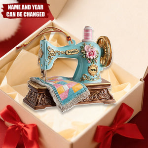 Personalized Vintage Sewing Machine Acrylic Ornament With Name & Year | 3D Effect | Unique Xmas Gift For Sewing Lovers Seamstress Mom & Crafter