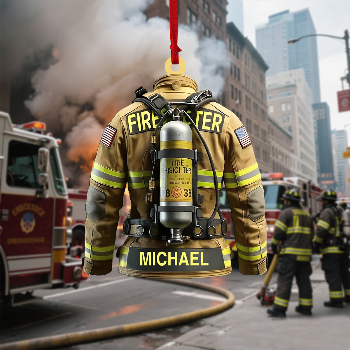 Personalized Firefighter Ornament With Name & SCBA Tank Perfect For Firefighter Hero