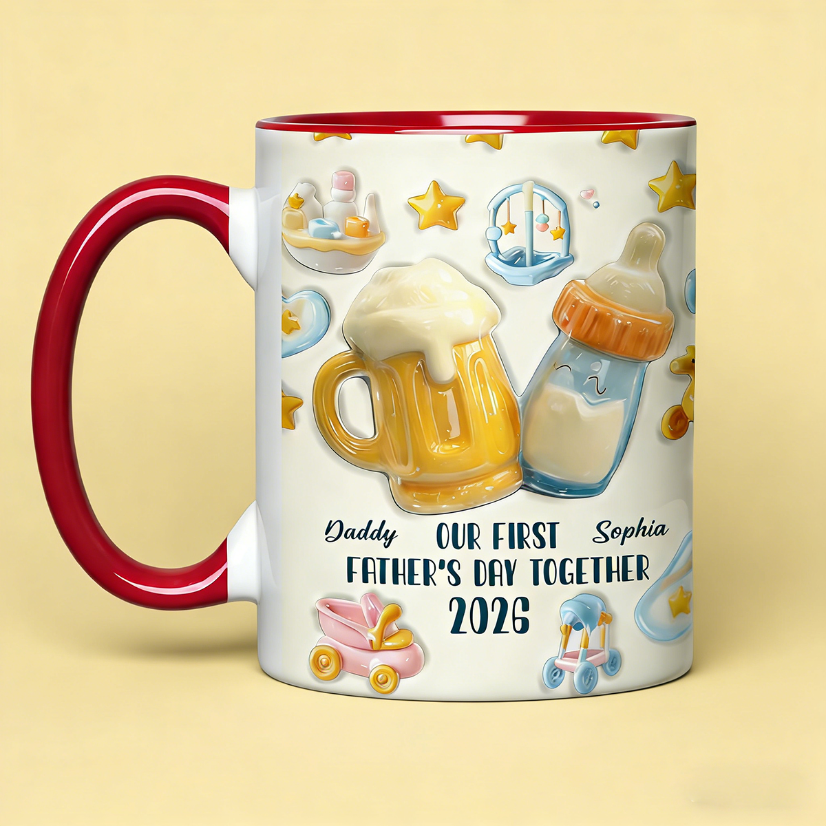 Personalized "Our First Father's Day Together" Ceramic Accent Mug With Names & Year | Heartfelt 2026 Gift For New Dads