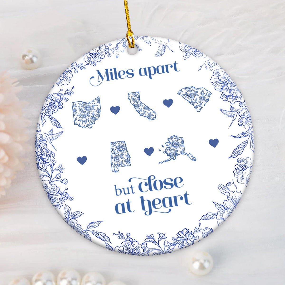 Personalized "Miles Apart,But Close at Heart" Family Ornament With States Map Design Unique Gifts For Long Distance Family