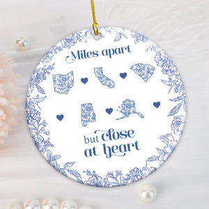 Personalized "Miles Apart,But Close at Heart" Family Ornament With States Map Design Unique Gifts For Long Distance Family
