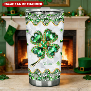 Personalized Lucky Four-Leaf Clover Insulated Tumbler With Name & Shamrock Art - Festive St. Patrick's Day Birthday Gift For Friends