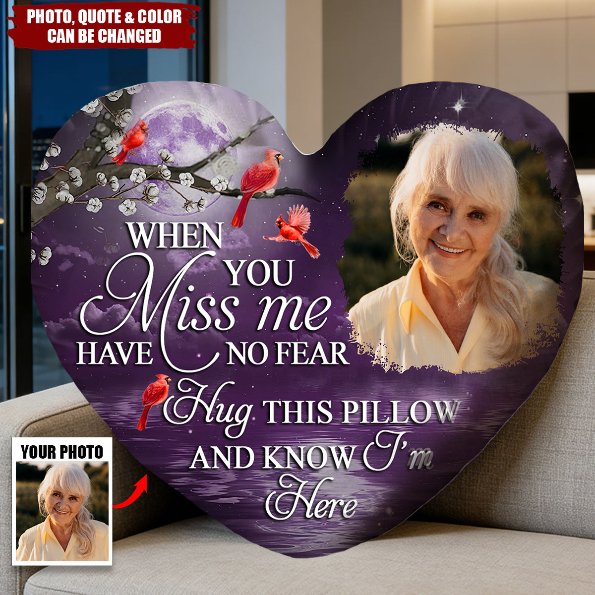 Personalized "A Hug From Heaven When You Really Miss Me " Memorial Pillow With Photo & Quote & Color | Heartfelt Sympathy Gift For Loss Of Loved One