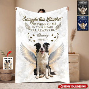 Personalized Angel Dog Memorial Photo Blanket With Pet Name & Year & Photo | "Snuggle This" Quote | Tender Sympathy Gift For Loss of Pet