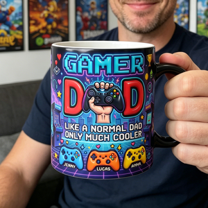 Personalized Mini Arcade Handheld Cyberpunk Mug With Kids Names - Father's Day Gift For Gamer Dad