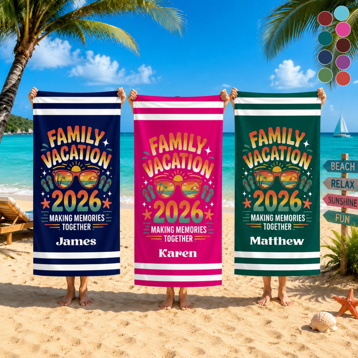 Custom Name Family Vacation Group Trip 2026 Beach Towel | Summer Cruise Travel Present