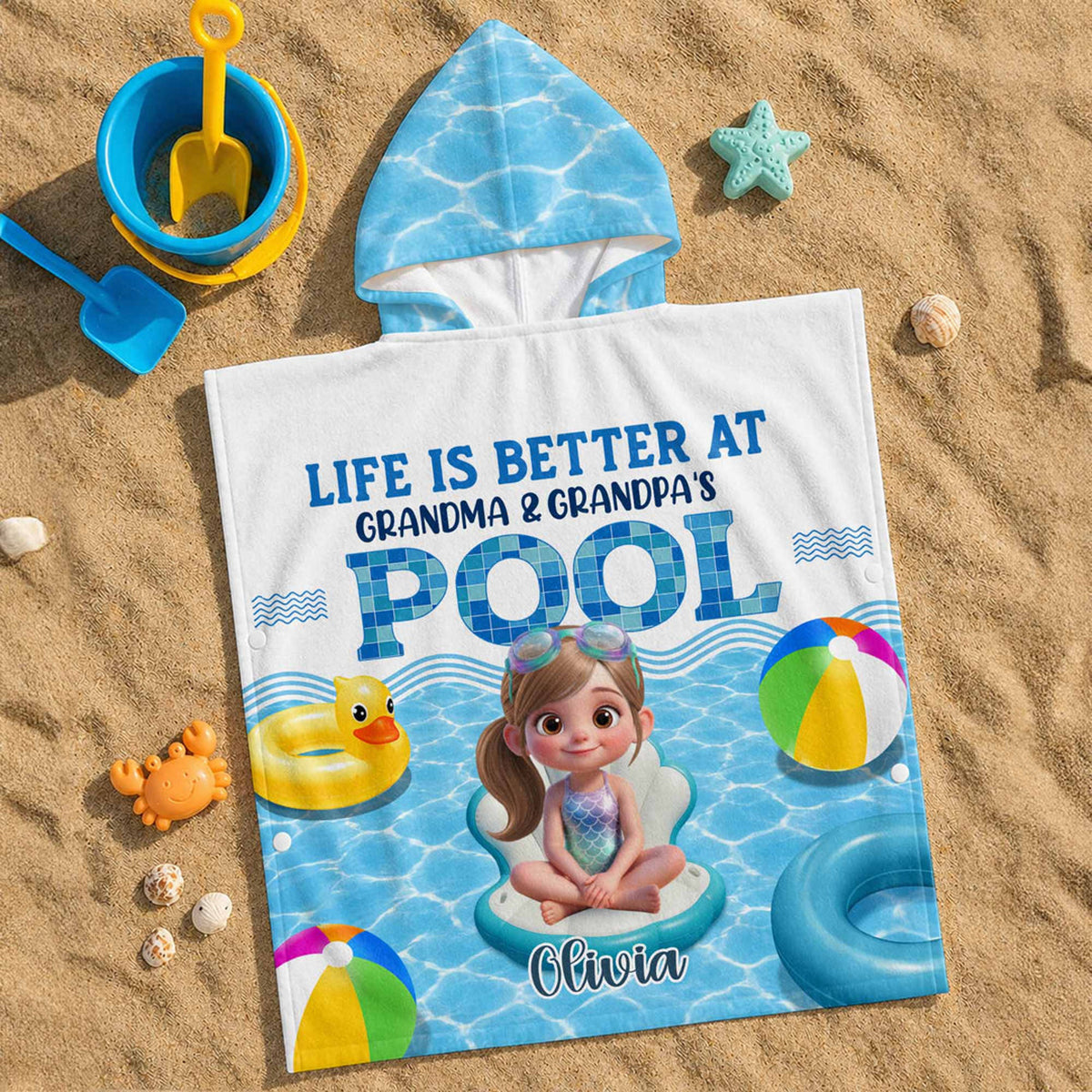 Personalized Kids Hooded Beach Towel With "Life Is Better At Pool" | Kids Summer Beach Holiday Gift