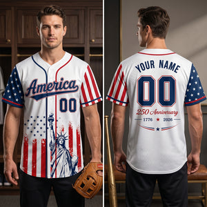 Personalized Baseball Jersey "Lady Liberty America" - 250th Anniversary Decor For Men Women