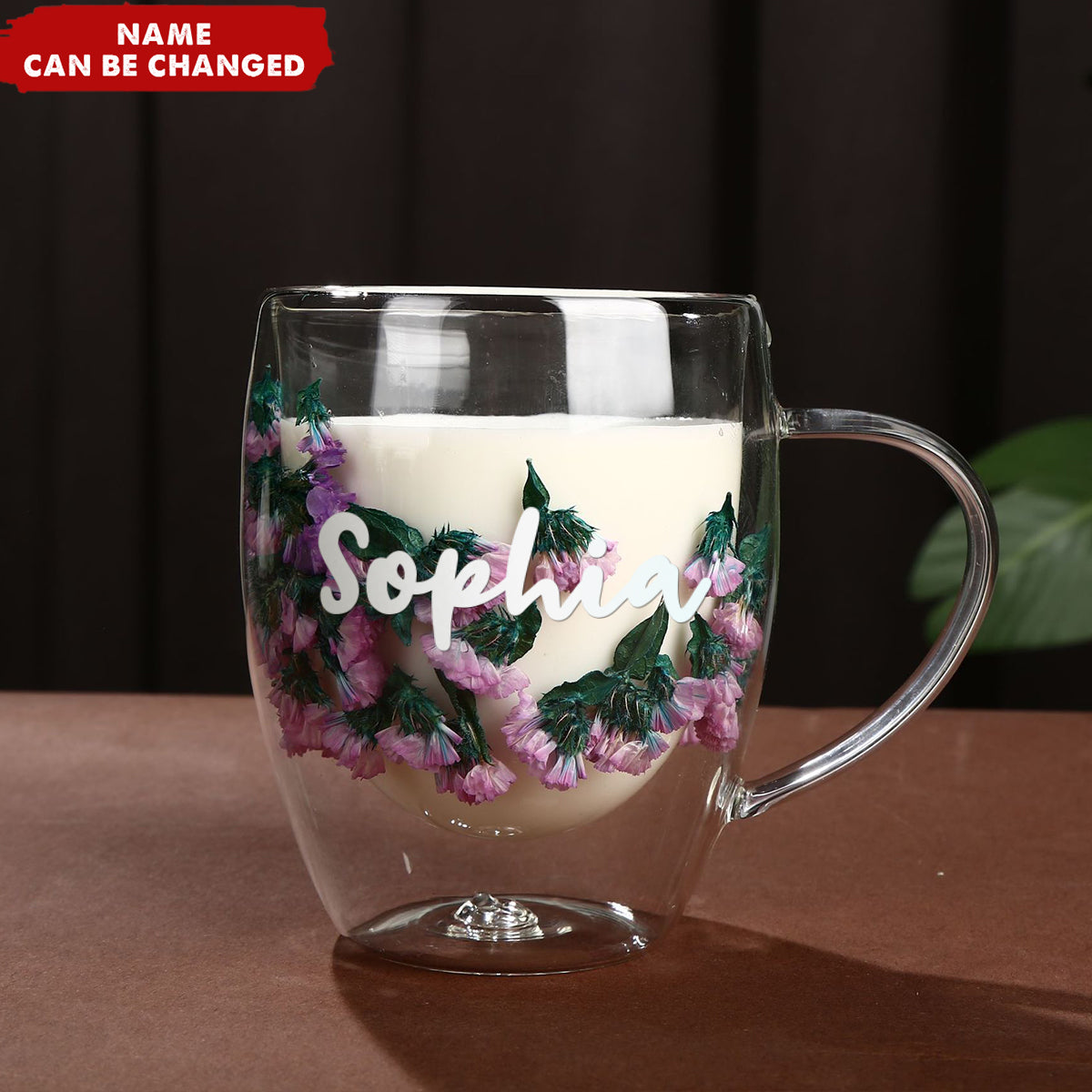 Insulated Layer Dried Flowers Double Wall Glass Personalized Coffee Mugs