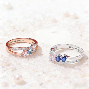 Personalized Dainty Family Ring With 4 Birthstone & Quote | Elegant Mother’s Day Birthday Tribute Gift For Mom Grandma & Daughter