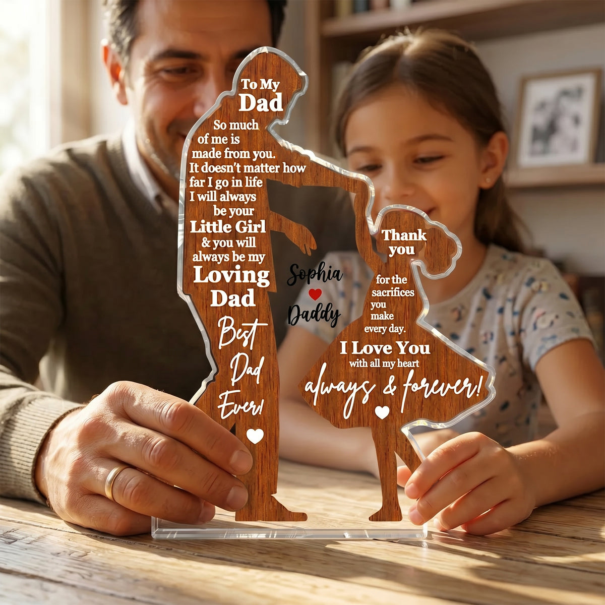Personalized Shaped Acrylic Plaque Dad & Daughter Dancing With Names -Unique Father's Day Gift