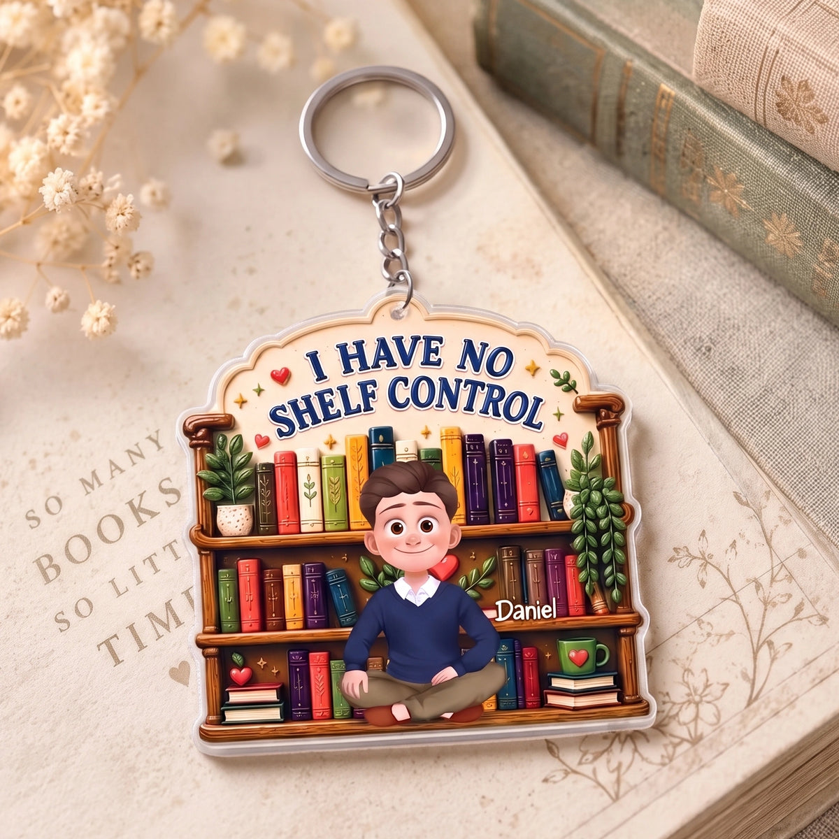 Personalized "I Have No Shelf Control"  Book Acrylic Keychain - Gift For Readers & Kids