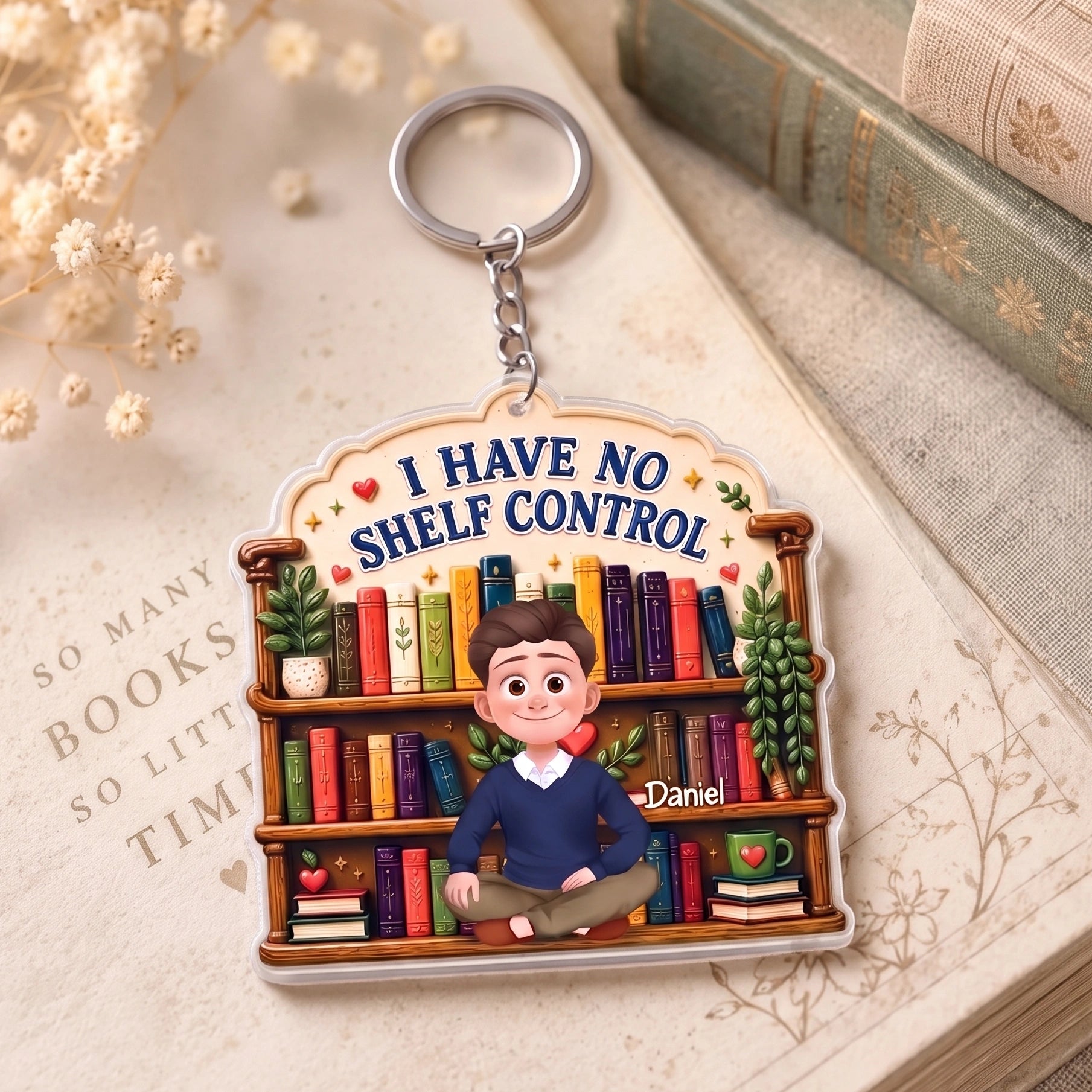 Personalized "I Have No Shelf Control"  Book Acrylic Keychain - Gift For Readers & Kids