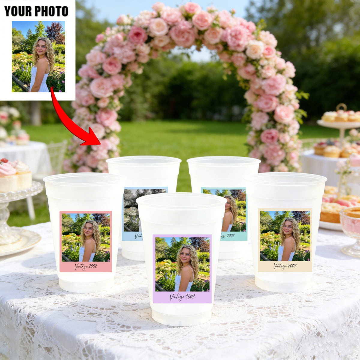 Party Cup Birthday Favor - Personalized Polaroid Style Cup With Photo For Her & Him
