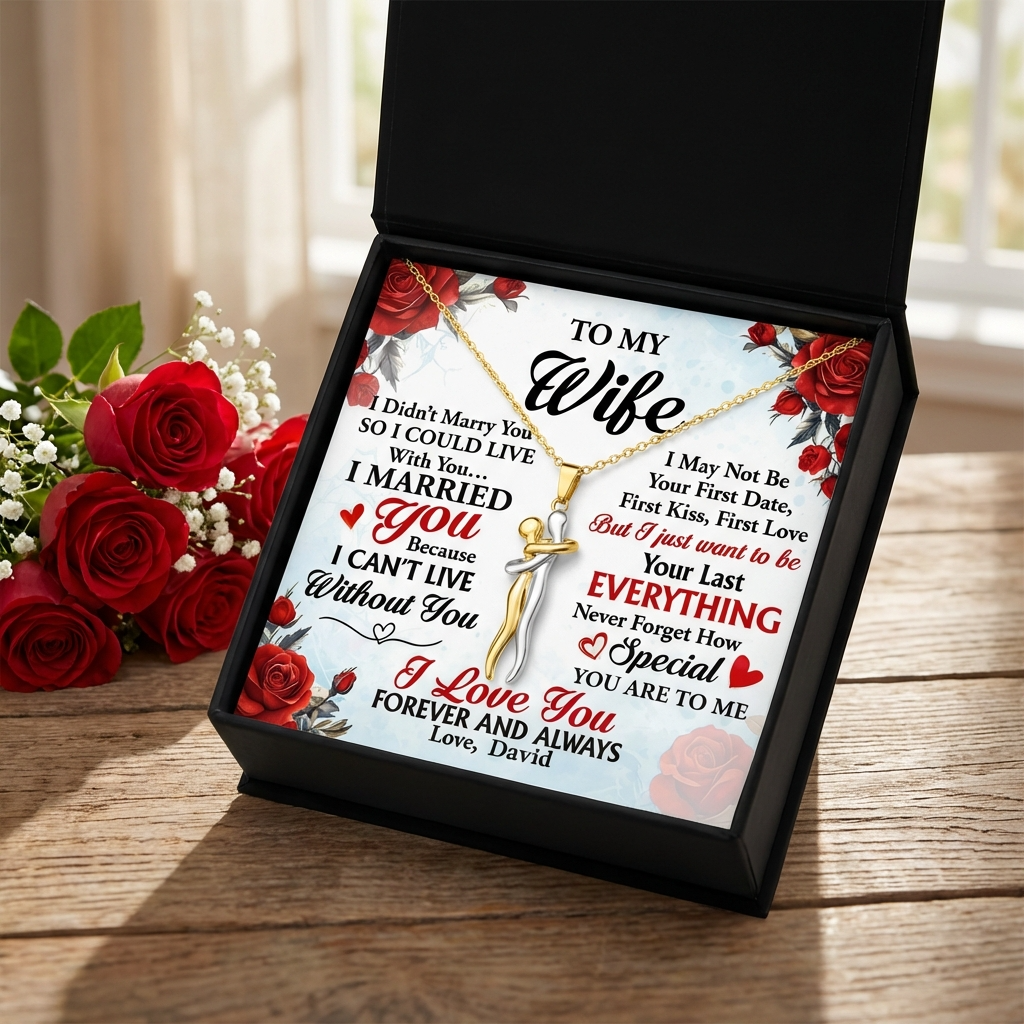 Personalized "I Can't Live Without You" Hug Charm Necklace With Name Message Card | Romantic Gift For Couple