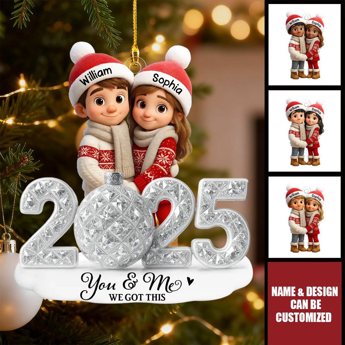 Personalized Christmas Couple 3D Crystal Effect Ornament With Icon and Names Romantic Christmas Wish Gift For Couple