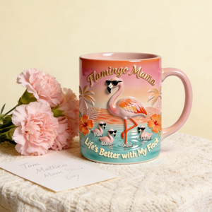 Personalized Flamingo Family Accent Mug With 1-8 Names | Mother's Day Gifts For Mom Grandma
