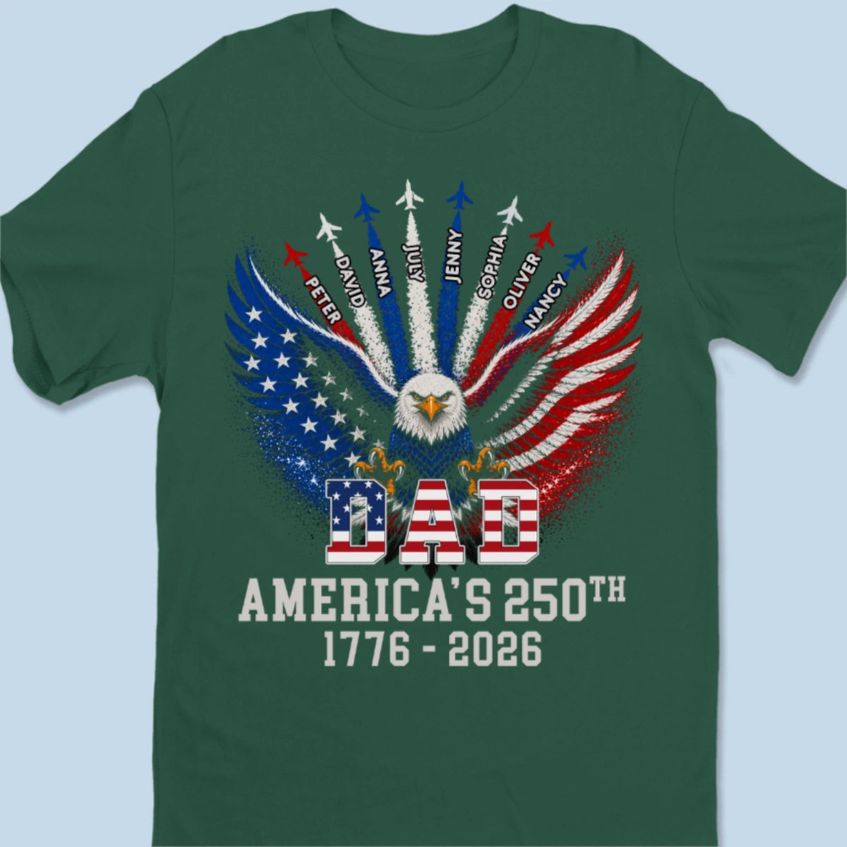Personalized America 250th Anniversary T-shirt With 1-8 Kid's Names - Father's Day Gift For Him