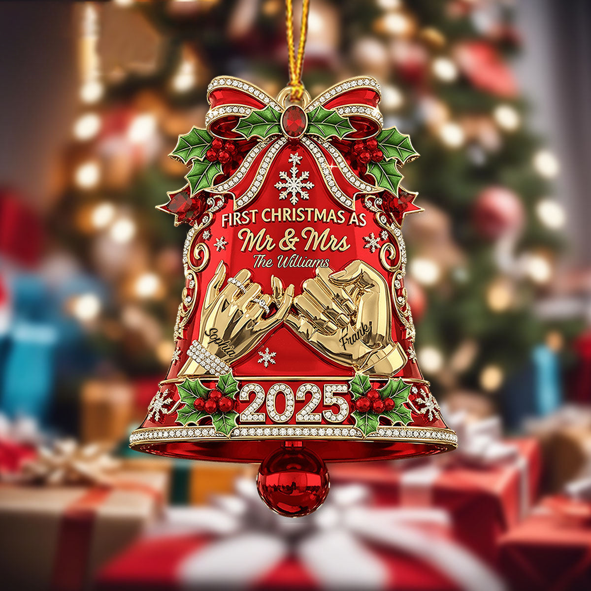 Personalized "First Christmas as" Bell Ornament With Mr & Mrs Names & Year,Romantic Christmas Gift For Him Her